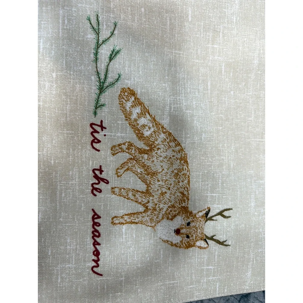 ED Ellen DeGeneres Fox Reindeer Tis The Season Placemats Set of 6 Cotton Beige